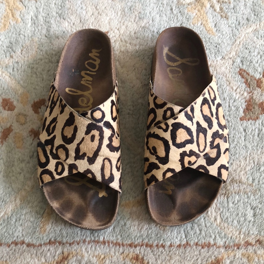 Sam Edelman Calf Hair Slides in Leopard Print